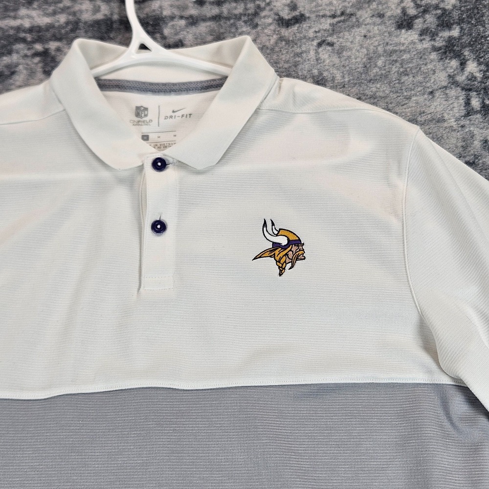 Nike Minnesota Vikings Polo Shirt Men M White Gray Dri Fit NFL Football On Field